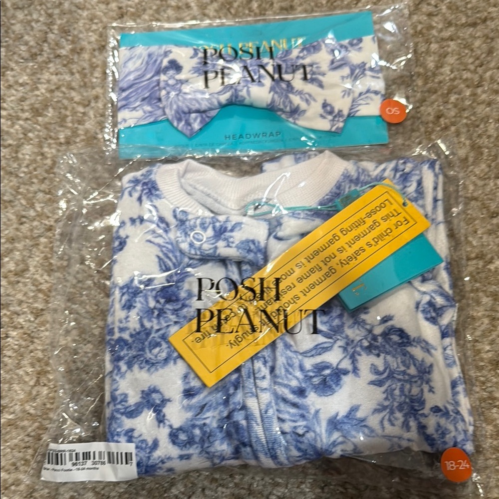 Posh Peanut Briar Pacci Footie 18-24 M + Matching Headband Kids Pajamas Set